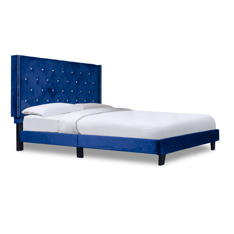 Upholstered Standard Bed, Blue, Queen