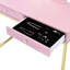 Bureau de coiffeuse 2 tiroirs avec miroir et plateau à bijoux, rose et or