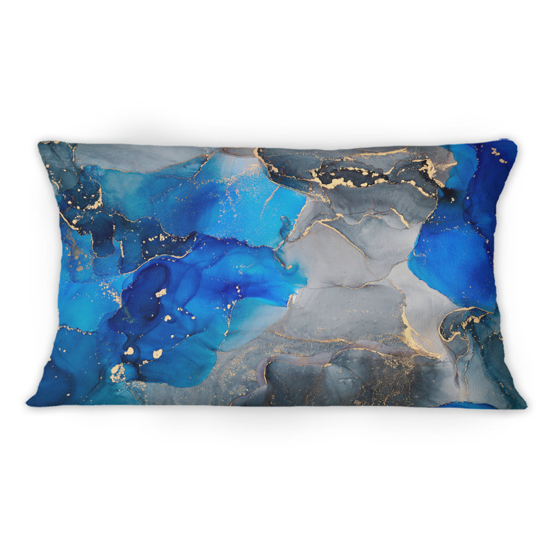 Coussin décoratif de luxe abstrait bleu et noir - imprimé moderne 12 po x 20 po