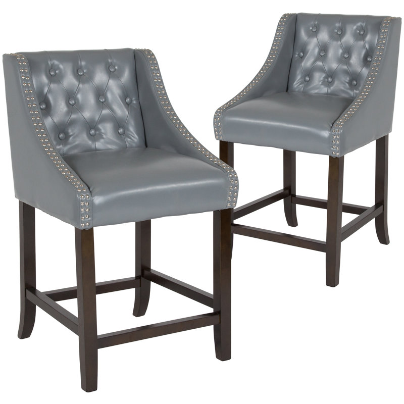 Teja 24" High Transitional Tufted Walnut Counter Height Stool, Counter Stool (24" Seat Height), Light Grey