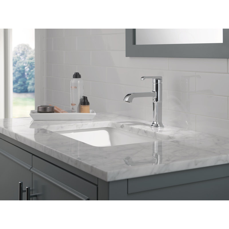 Robinet pour salle de bain à un trou Tetra, robinet de salle de bain à poignée simple avec ensemble de bonde, Chrome Lumicoat