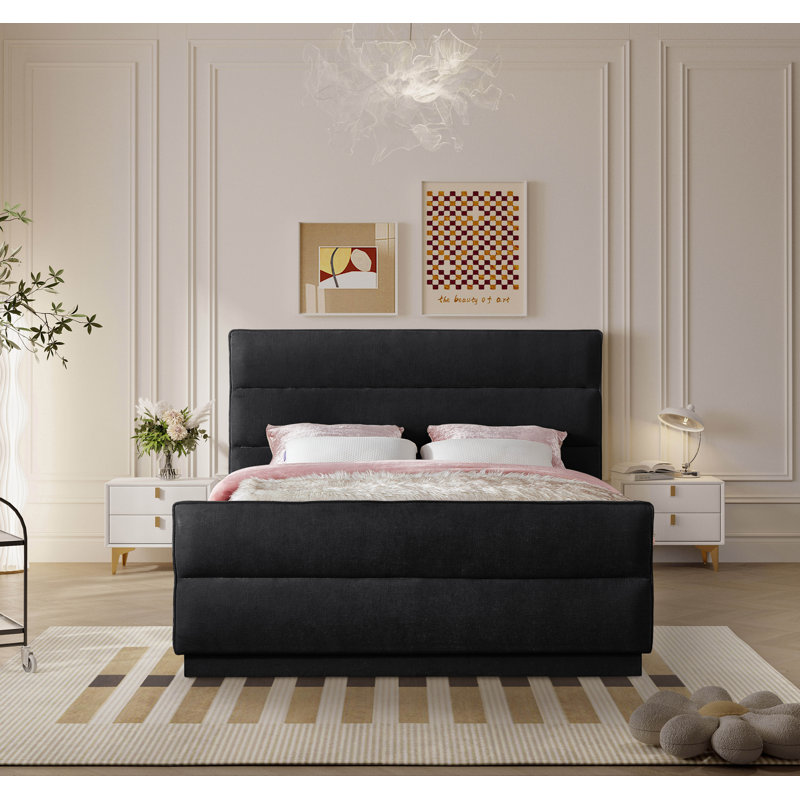 Lit tapissier standard capitonné Paxton, Très grand, Black Chenille Fabric