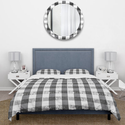 Ensemble de housse de couette Mid-Century White Gingham Print I