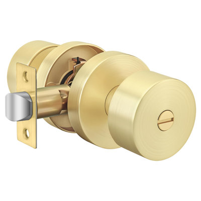 Poignées de porte intérieures dorées, en alliage de zinc brossé doré, pour préserver l'intimité. Poignées de porte intérieures en laiton brossé, robustes et rondes, en laiton satiné, pour chambre et salle de bain. Lot de 1.
