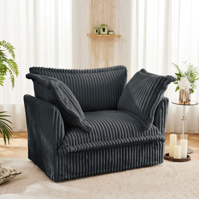 Armchair With 1 Big Back Cushion And 2 Big Toss Pillows, Single Deep Seat Comfy Single Couch Sofa Multiple Large Soft Pillows, Fabric