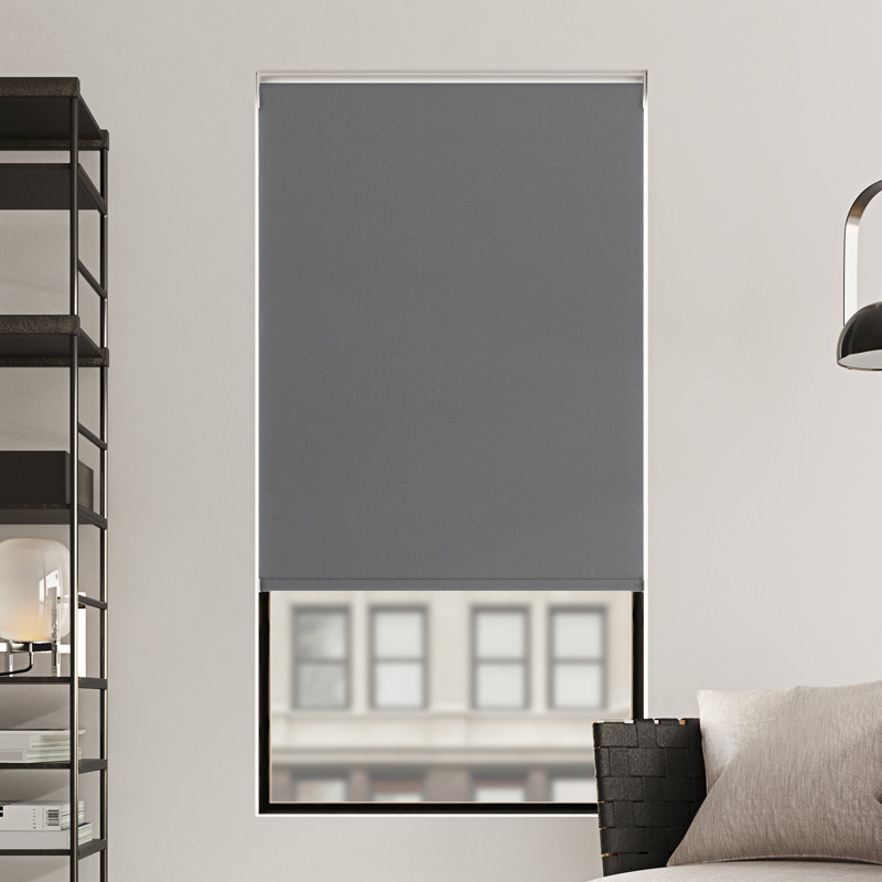Sun Zero Langley Textured 100% Blackout Cordless Roller Shade, Gray, 45"W x 72"L