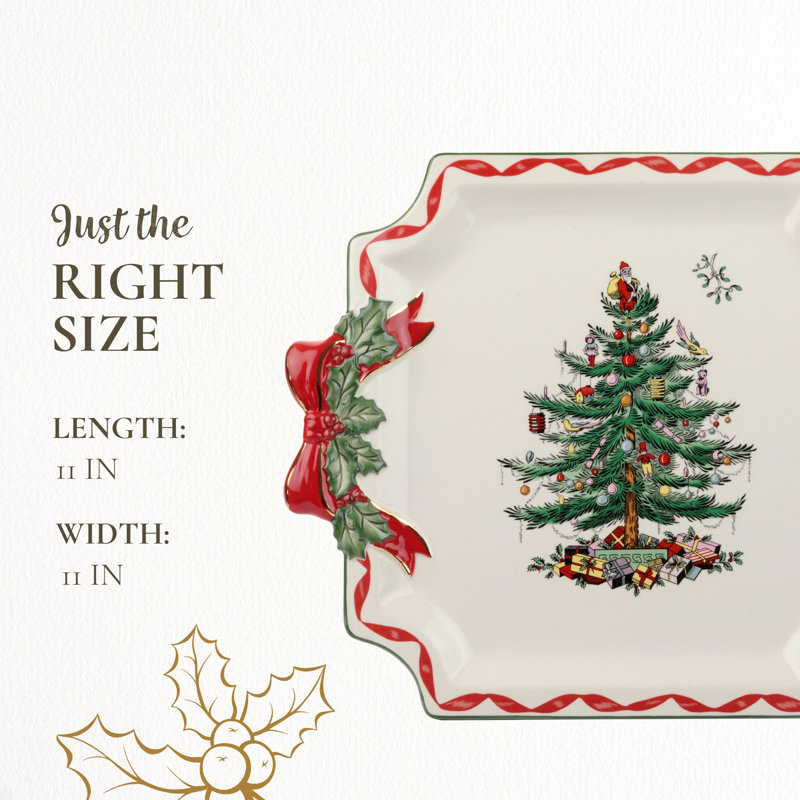 Christmas Tree Ribbons Square Platter