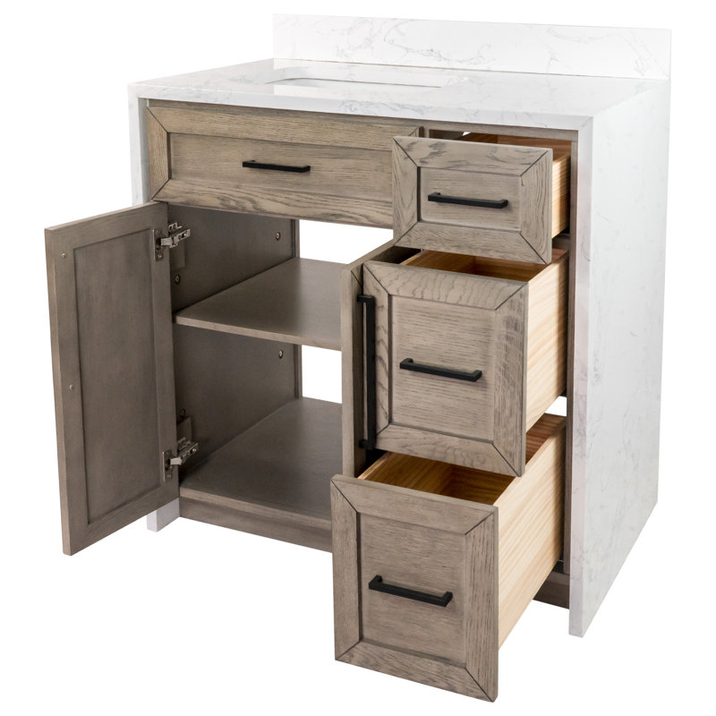 Akalya 36'' Single Bathroom Vanity with Engineered Stone Top, Gray