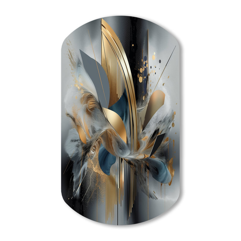«Soft Colors Marble Abstract II», art mural en métal asymétrique en marbre, impression sur cylindre métallique doré