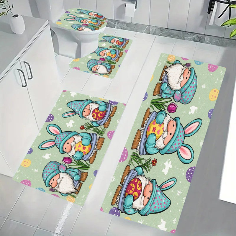 Ensemble de 4 tapis de bain pour baignoire, lavabo et gnomes de Pâques avec oreilles de lapin