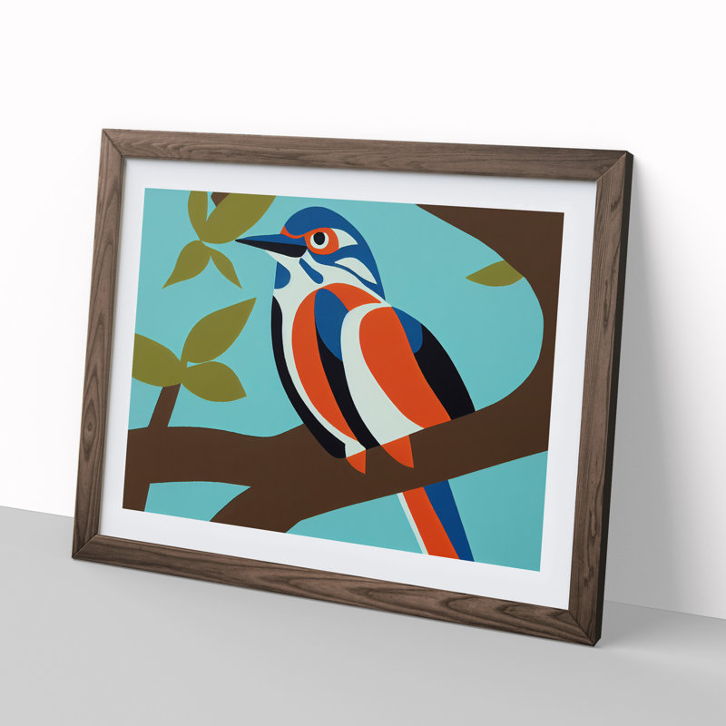 Kingfisher Bird Abstract Vol.2 - Framed Print, 46cm H x 64cm W x 2cm D, Walnut