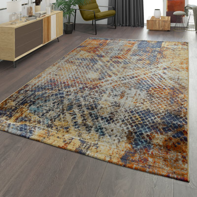 Tapis rouille / bleu / beige Antashia