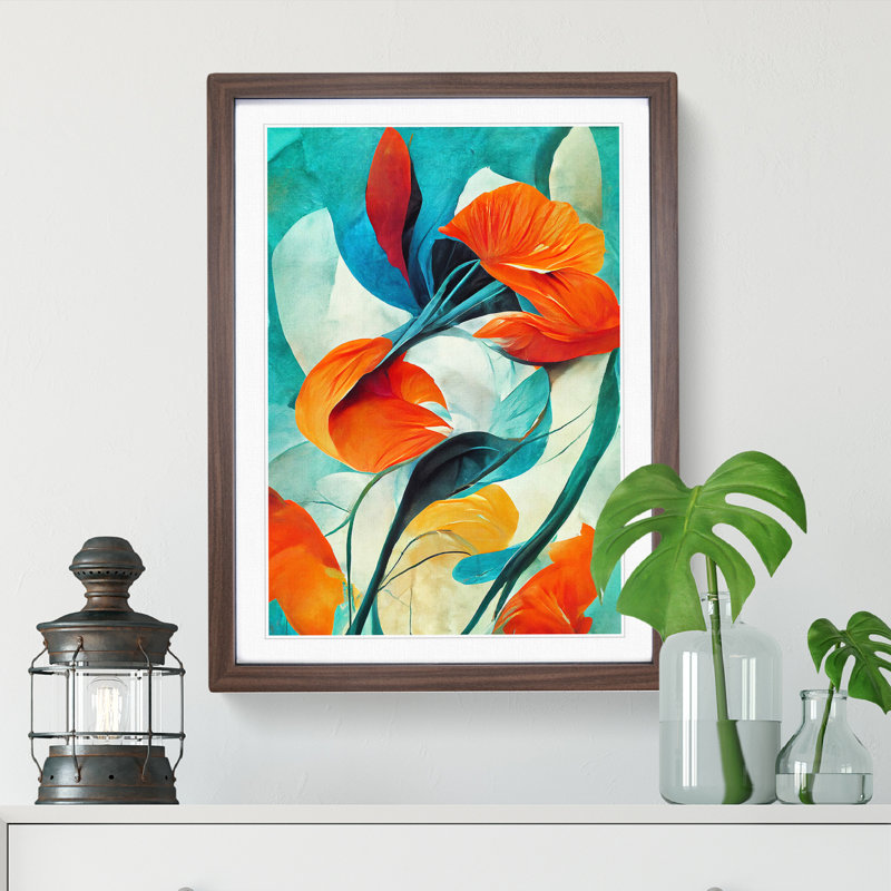Delicate Abstract Floral No.1 - Single Picture Frame Painting, 46cm H x 34cm W x 2cm D, Walnut