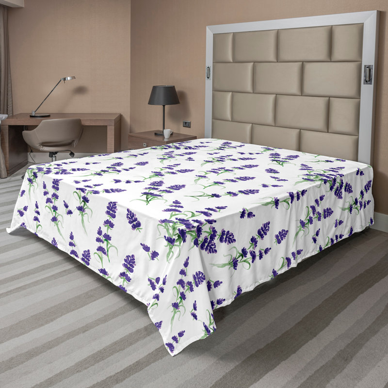 Ambesonne Top Flat Sheet Royal, California King Flat Sheet, Violet Green Floral 4