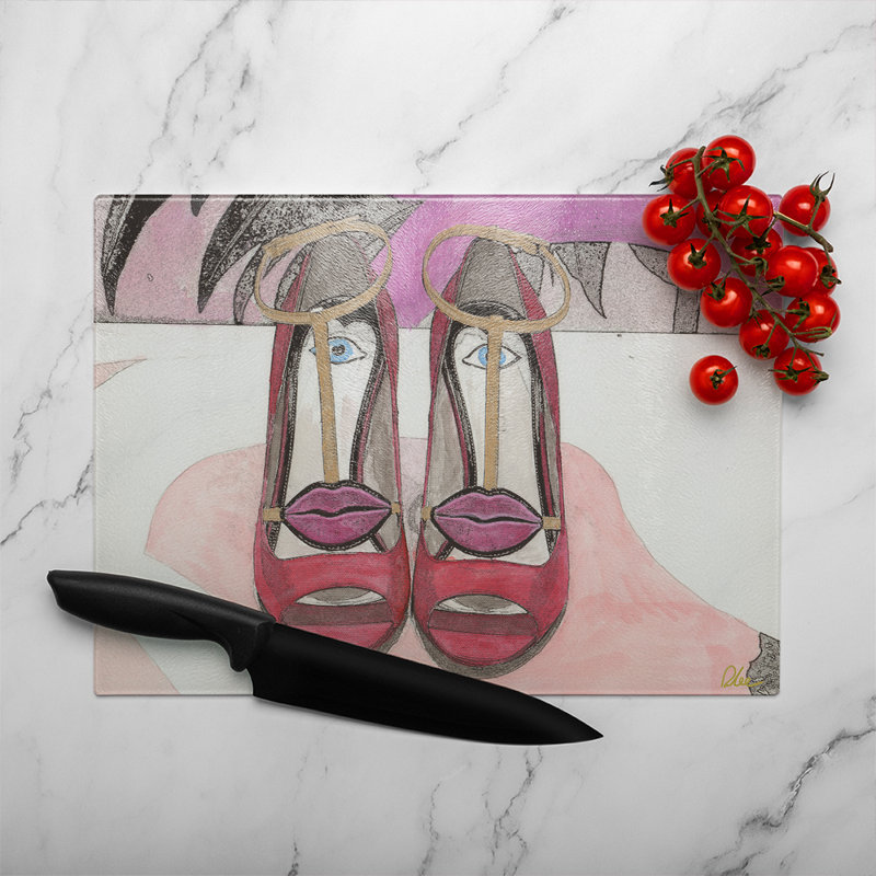Lips Shoes Glass Chopping Board, 40cm L x 28cm W
