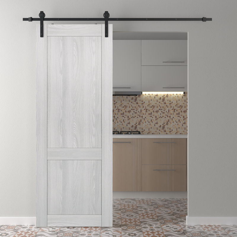 Porte de grange préfinie en bois massif et manufacturé, Blanc noble, 27,75 po x 79,37 po