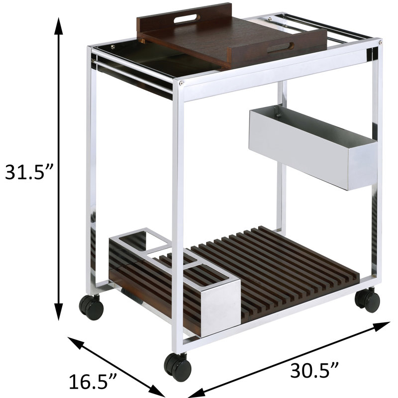 - Chariot brun pour le service dans la salle à manger - 2 compartiments ouverts pour ranger les boissons et la nourriture, plateau en bois amovible, porte-bouteilles de vin, tablettes de rangement pour verres à pied