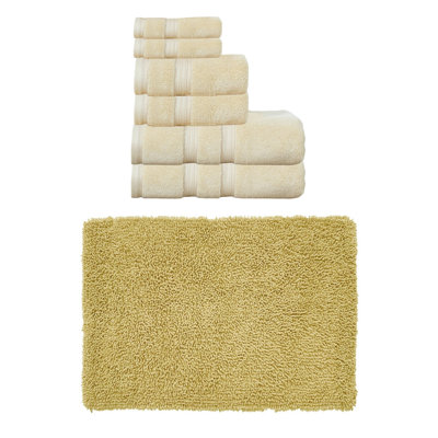 Ensemble de serviettes de bain 8 pièces et 1 tapis de bain 100 pièces en coton doux (ensemble de 9) Fantasia, bleu