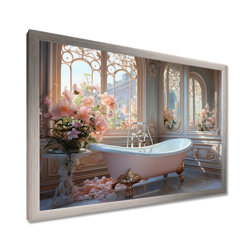 «Bathroom Ethereal Glow III» - Impression sur toile encadrée pour salle de bain, Cadre simple argenté
