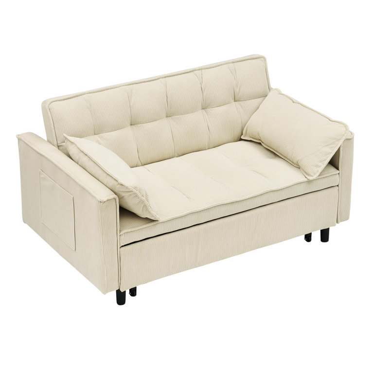 Lit simple tapissier beige de 53,94 po, planche supportée, 2 coussins rembourrés en éponge, cadre en bois massif et à base de bois, décoration de bureau à domicile 53,94 po, velours côtelé, support, coussin, sans sommier,