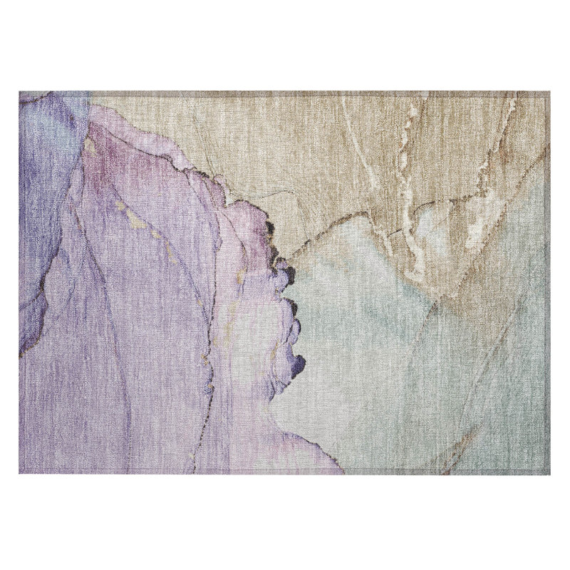 Machine Washable Indoor/Outdoor Xhevrie Lavender Rug, Rectangle 1'8" x 2'6"