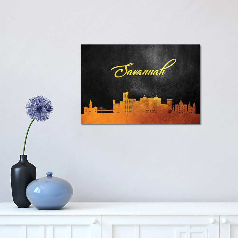 Savannah Georgia Gold Skyline by Adrian Baldovino - Wrapped Canvas Print, 30.48 cm H x 45.72 cm W