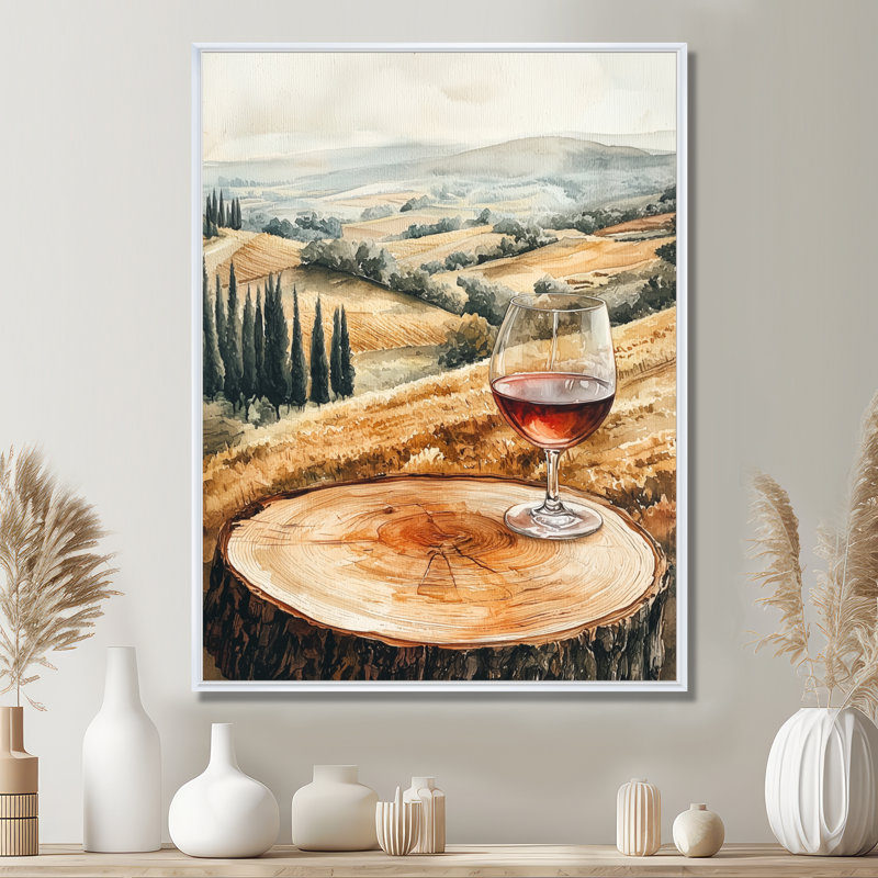 «Gracilyn Vineyard with Glass Of Wine In Provence Landscape III», reproduction d'art sur toile, H 32 po x l 24 po, Blanc