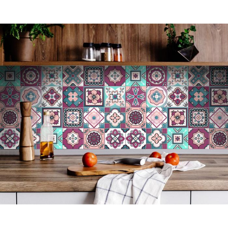 Carreau de mosaïque auto-adhésif en vinyle 7 po x 7 po, Rosé / mauve