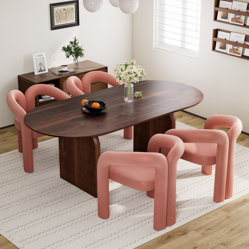 Ensemble de table de salle à manger 70 po avec chaises Velevt, 5 pièces: table, 4 chaises, Noir, Rose