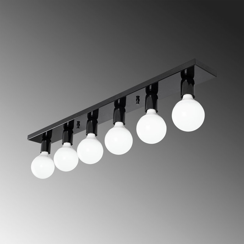 Lustre industriel scandinave, structure en métal noir et blanc, 35,8 po x 3,9 po x 3,9 po | 6 x douilles E27, 40 W maximum | Luminaire élégant pour la décoration moderne, parfait pour le salon et la salle à manger