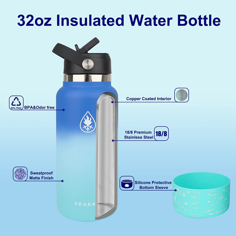 Water Bottle with Time Marker -Large 32Oz BPA Free Water Bottle & No Sweat  Sleev