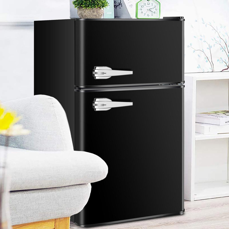 R.W.FLAME Retro 3.2 Cu. ft. Freestanding Mini Fridge with Freezer, Black