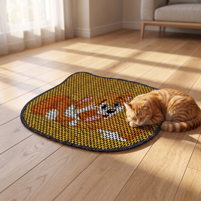 Tapis de récupération de litière multicolore à motif de chat de dessin animé pour des sols propres (15,7'' L x 19,7'' l x 0,3'' H)