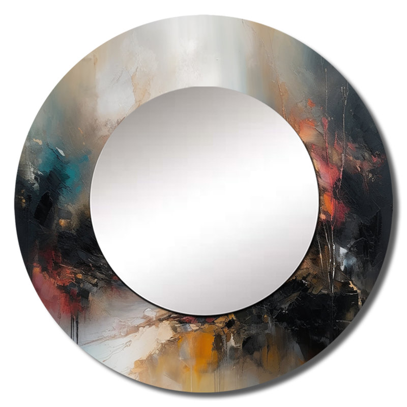 Shawntay Brown Abstracted Nature II - Landscapes Large Wall Mirror, Modern Round Decorative Mirror, Printed Metal Art