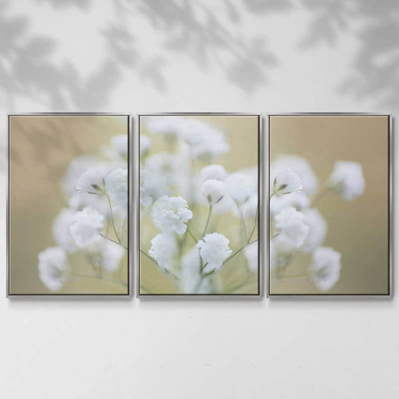 «Baby's Breath Study I», reproduction sur toile 3 pièces, H 36 po x l 75 po x P 2 po, Argent