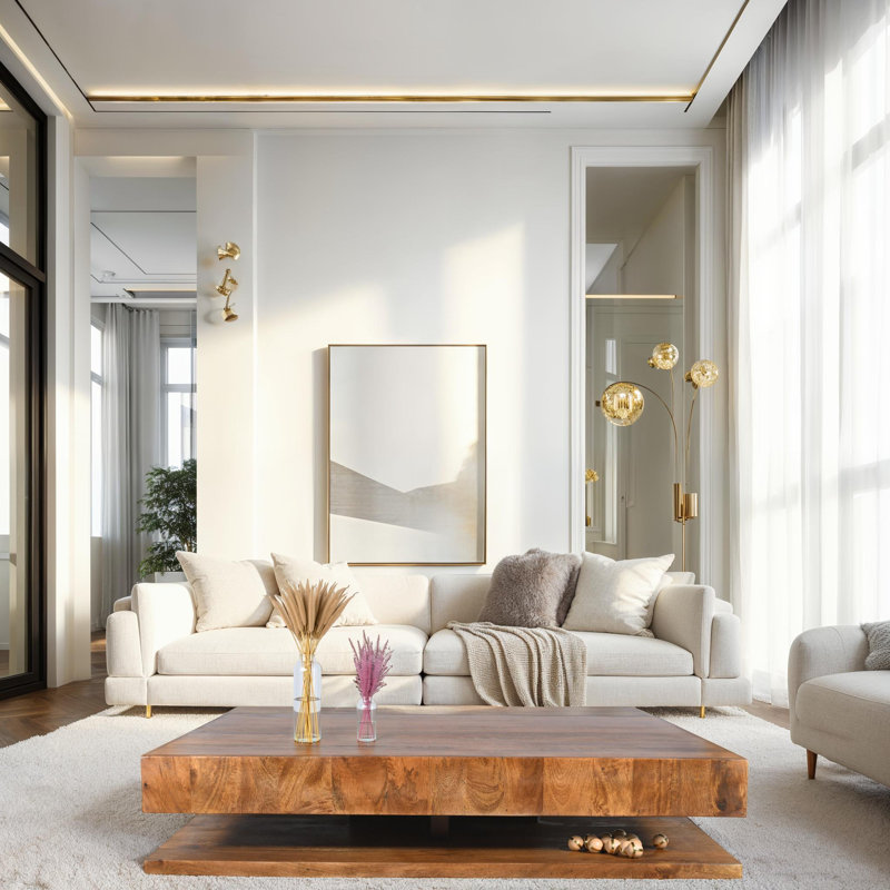 Solid Wood Block Coffee Table with Storage