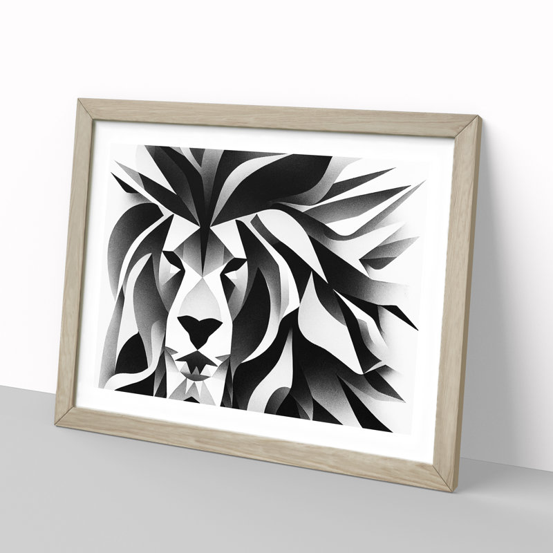 Abstract Lion - Framed Print, 25cm H x 34cm W x 2cm D, Oak