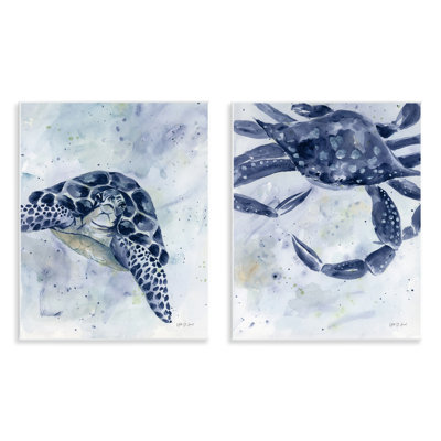 «Sea Creatures Turtle & Crab», ensemble de 2 plaques murales par Yvette St. Amant
