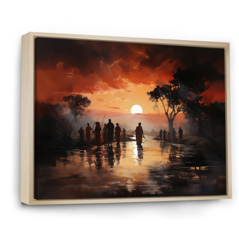 Paysage africain obscur sur toile, H 30 po x l 40 po x P 1,5 po, Cadre naturel flottant