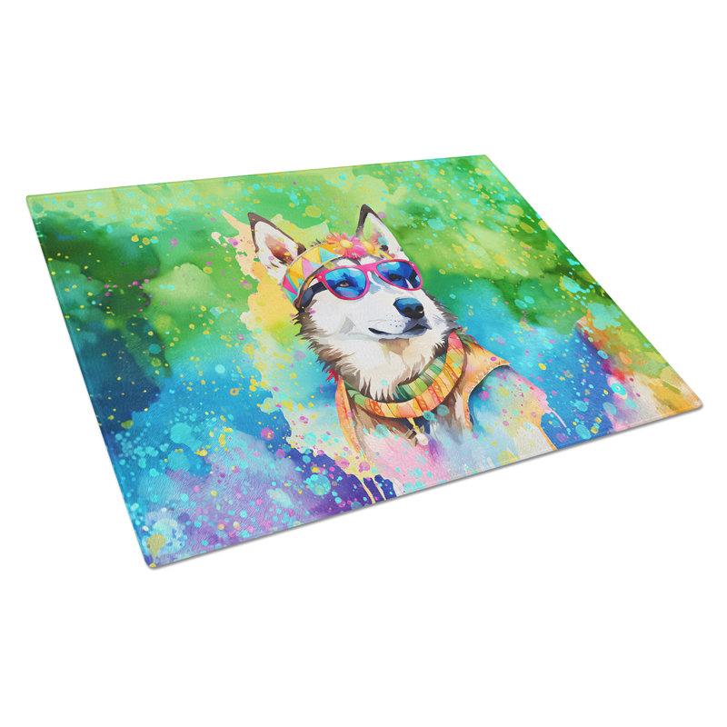 Siberian Husky Hippie Dawg Glass Cutting Board Large
