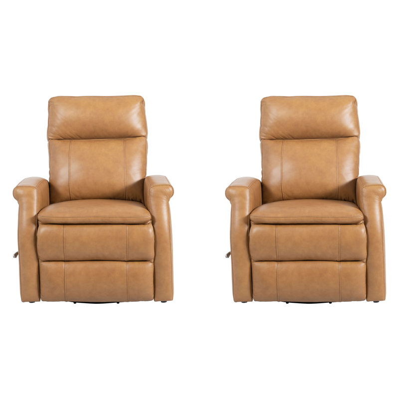 Dianela 32" Top Grain Leather Manual Swivel Glider Recliner with Rolled Arms, Russet