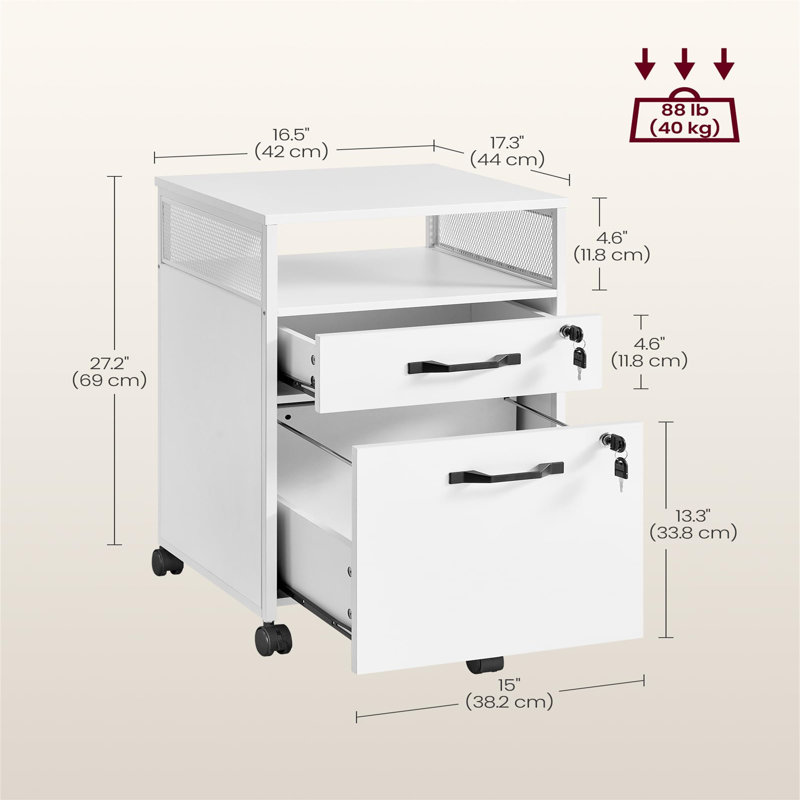 42cm Wide 2 -Drawer Mobile File Cabinet, White