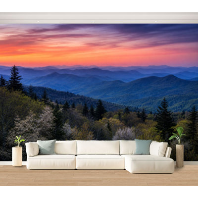 Wall Mural Peel and Stick Wallpaper Scenic Blue Ridge Parkway Appalachians Smoky Mountains Spring Self-Adhesive Removable Contact Paper Wall Decor for Living Room Bedroom 100"H x 144"W