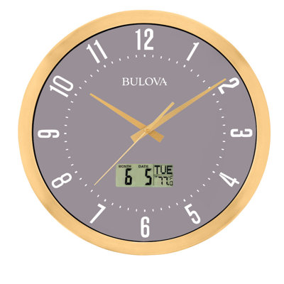 Lobby Metal Wall Clock with Date, Day & Temperature Display, C4830