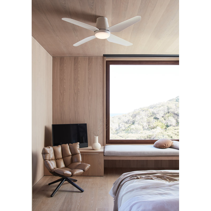 Aria Hugger 52" Flush Mount Indoor/Outdoor Ceiling Fan with Light and Remote, Damp Rated, Low Profile White LED Ceiling Fan for Low Ceiling
