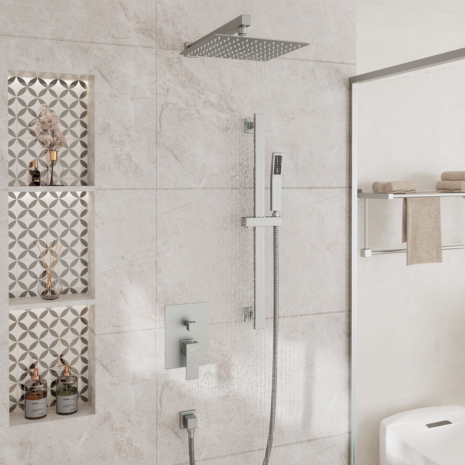 Slidea Complete Rainfall Shower System, Brushed Nickel