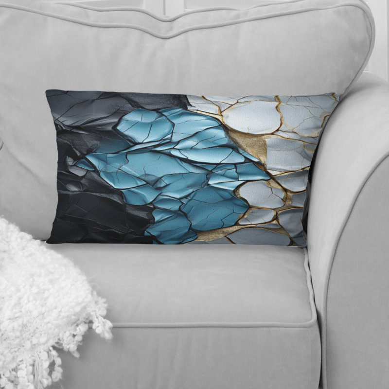 Turquoise, blanc et marbre doré - reproduction de peinture abstraite, coussin décoratif