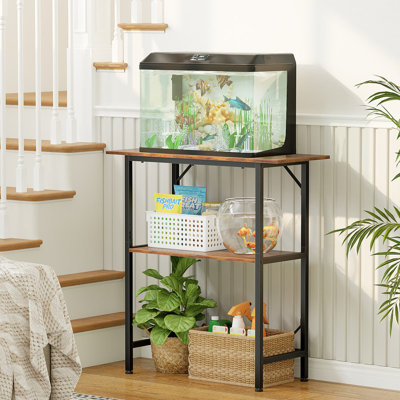 Support pour aquarium à 3 niveaux de 76 cm (30 po) et 114 litres (30 gallons) avec tablette de rangement, robuste et résistant à l'eau.