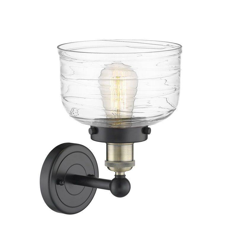 Cetronia Armed Sconce, Clear Deco Swirl, Black Antique Brass