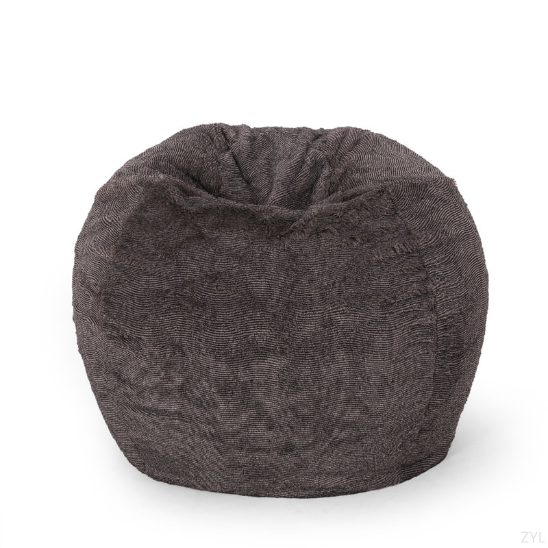3 Foot Rounded Bean Bag Chair, Brown Faux Fur